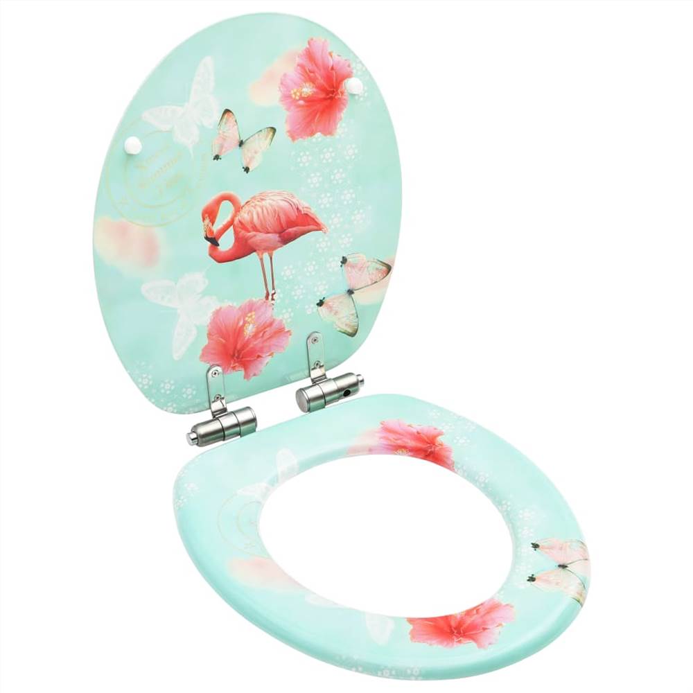 

WC Toilet Seat with Soft Close Lid MDF Flamingo Design