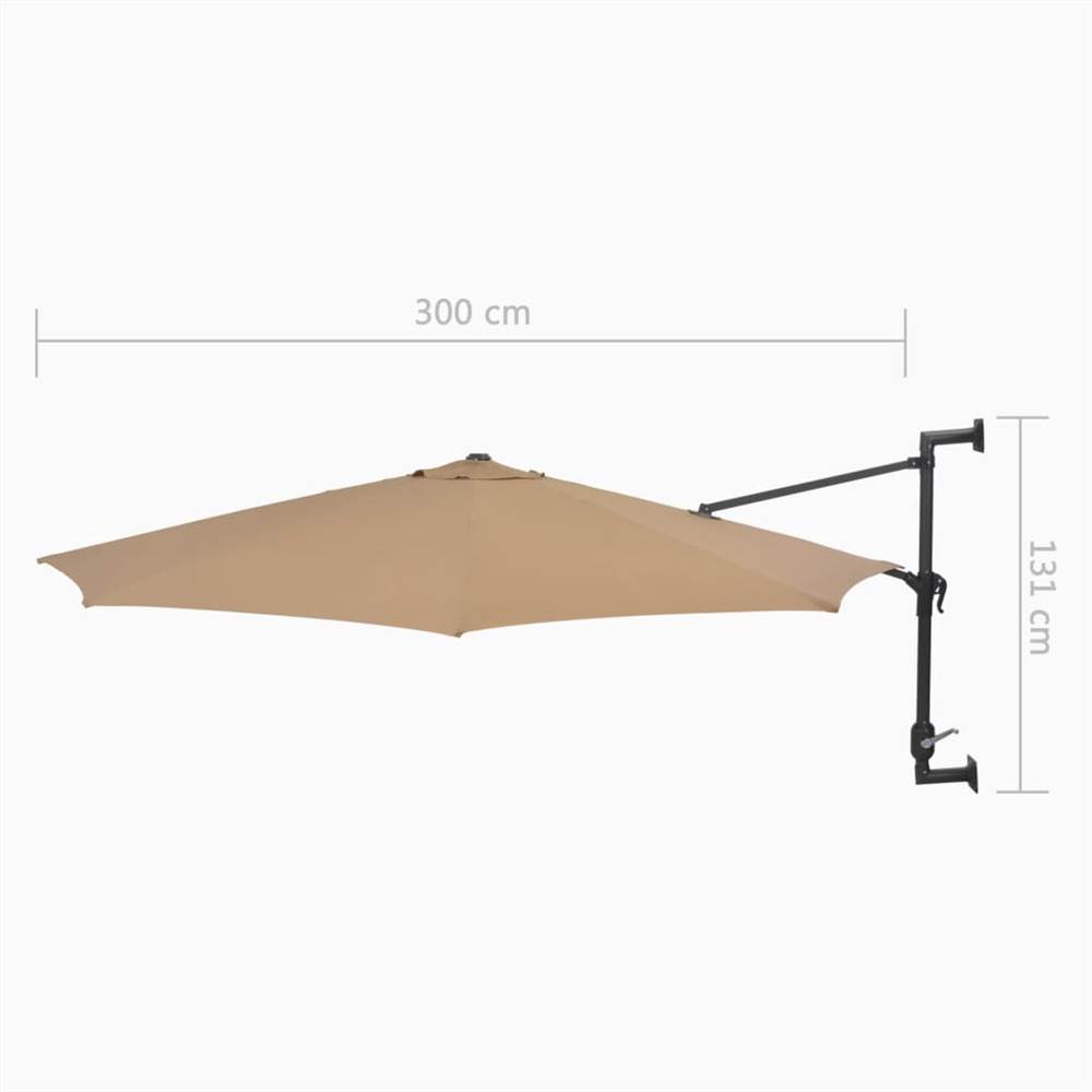 Wall-Mounted Parasol with Metal Pole 300 cm Taupe