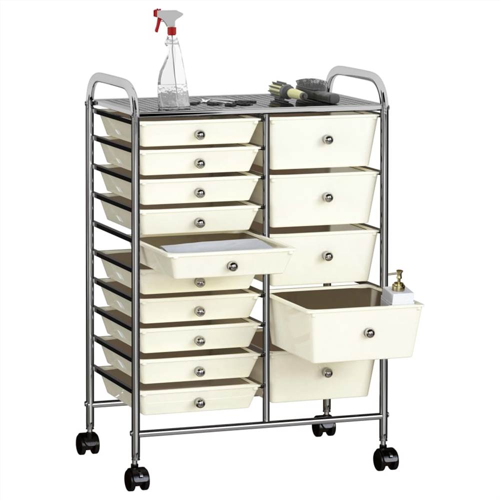 XXL 15Drawer Mobile Storage Trolley White Plastic
