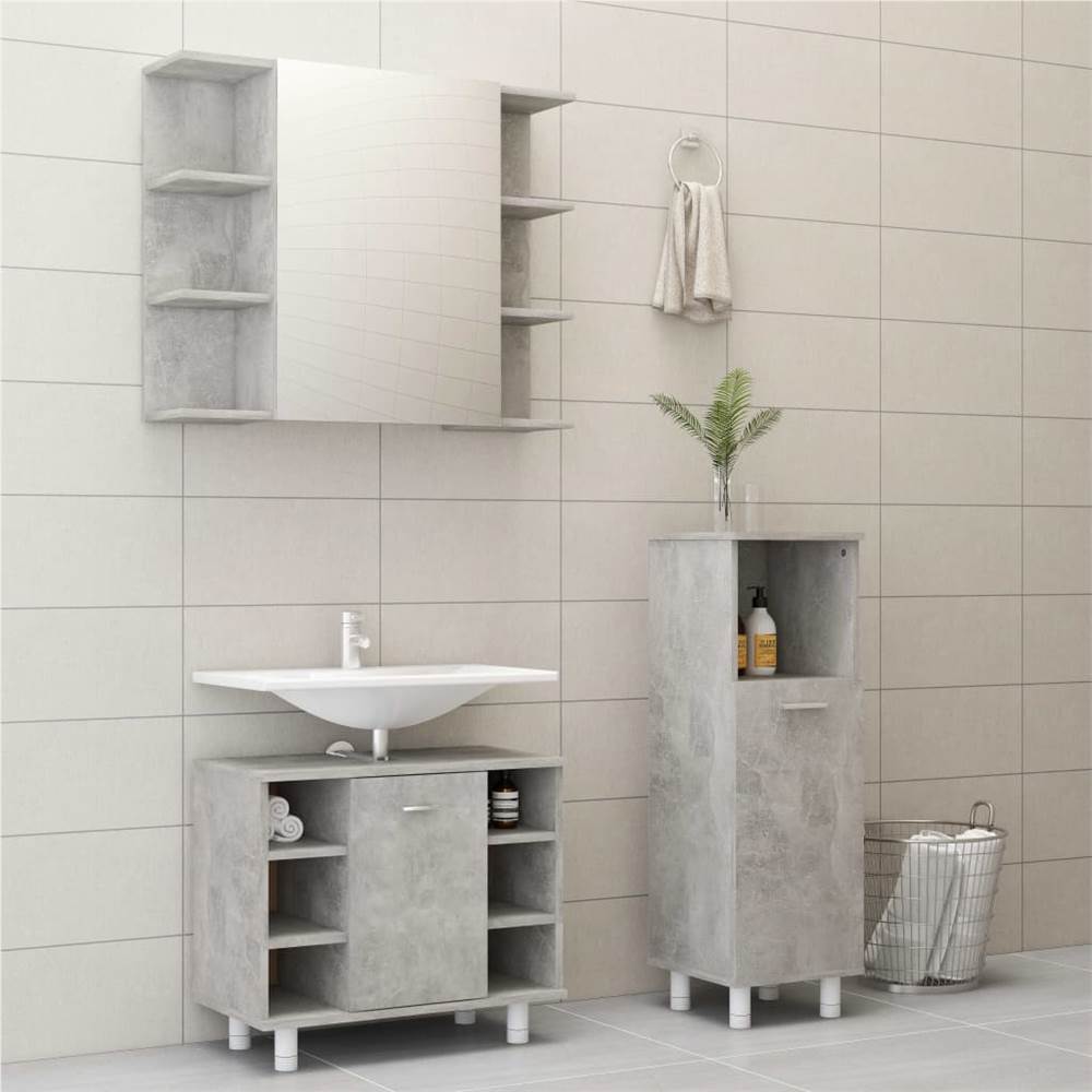 

3 Piece Bathroom Furniture Set Concrete Grey Chipboard