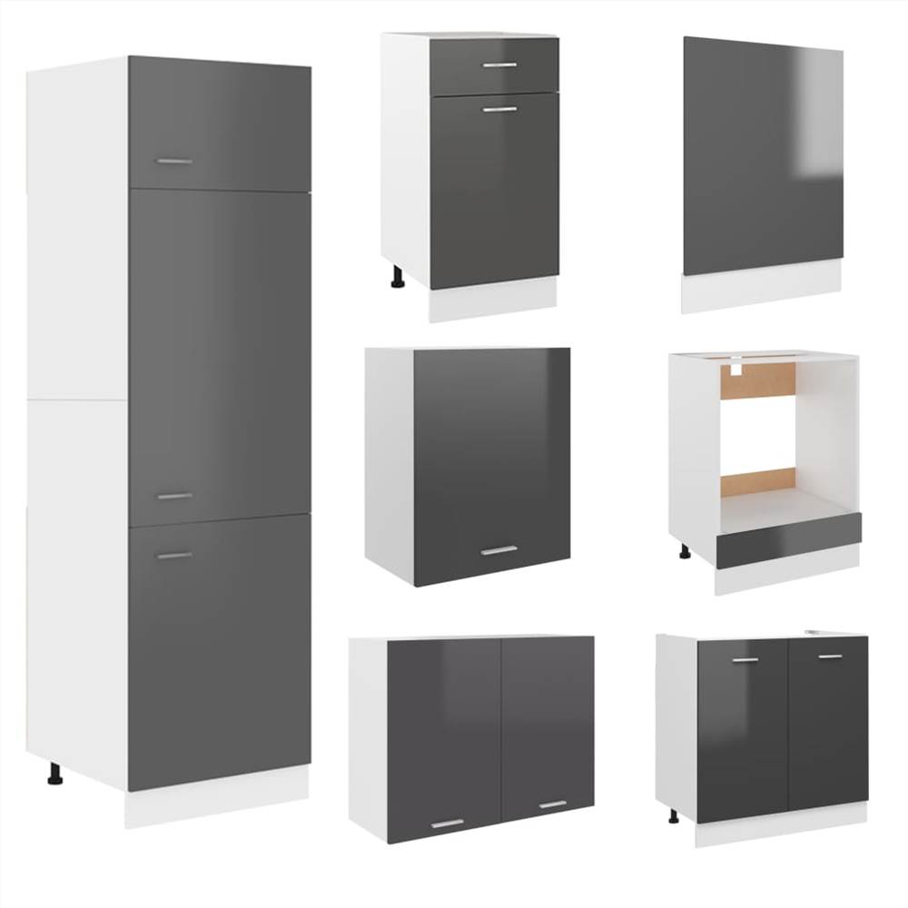 7 Piece Kitchen Set High Gloss Grey Chipboard