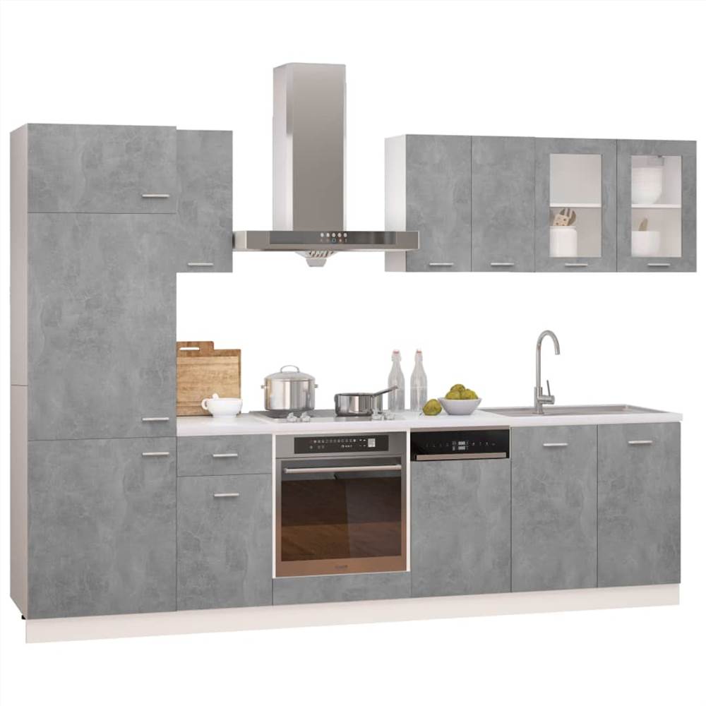 8 Piece Kitchen Cabinet Set Concrete Grey Chipboard