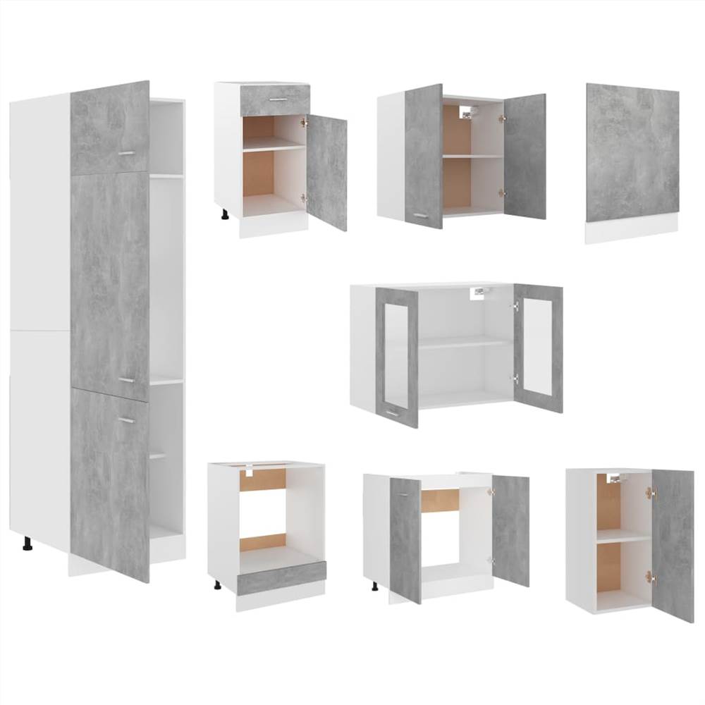 8 Piece Kitchen Cabinet Set Concrete Grey Chipboard