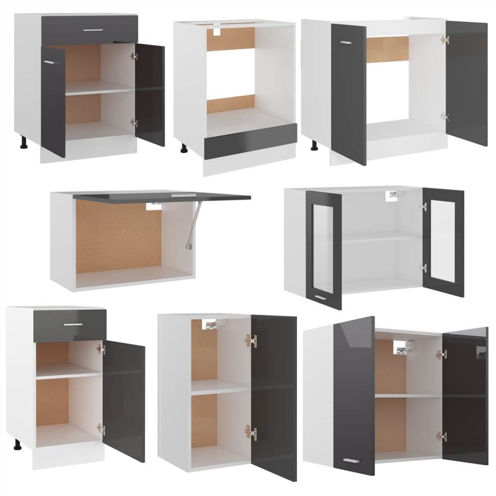 8 Piece Kitchen Cabinet Set High Gloss Grey Chipboard