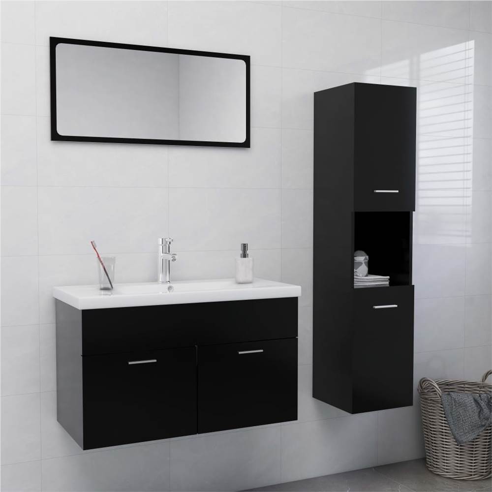 

Bathroom Furniture Set Black Chipboard