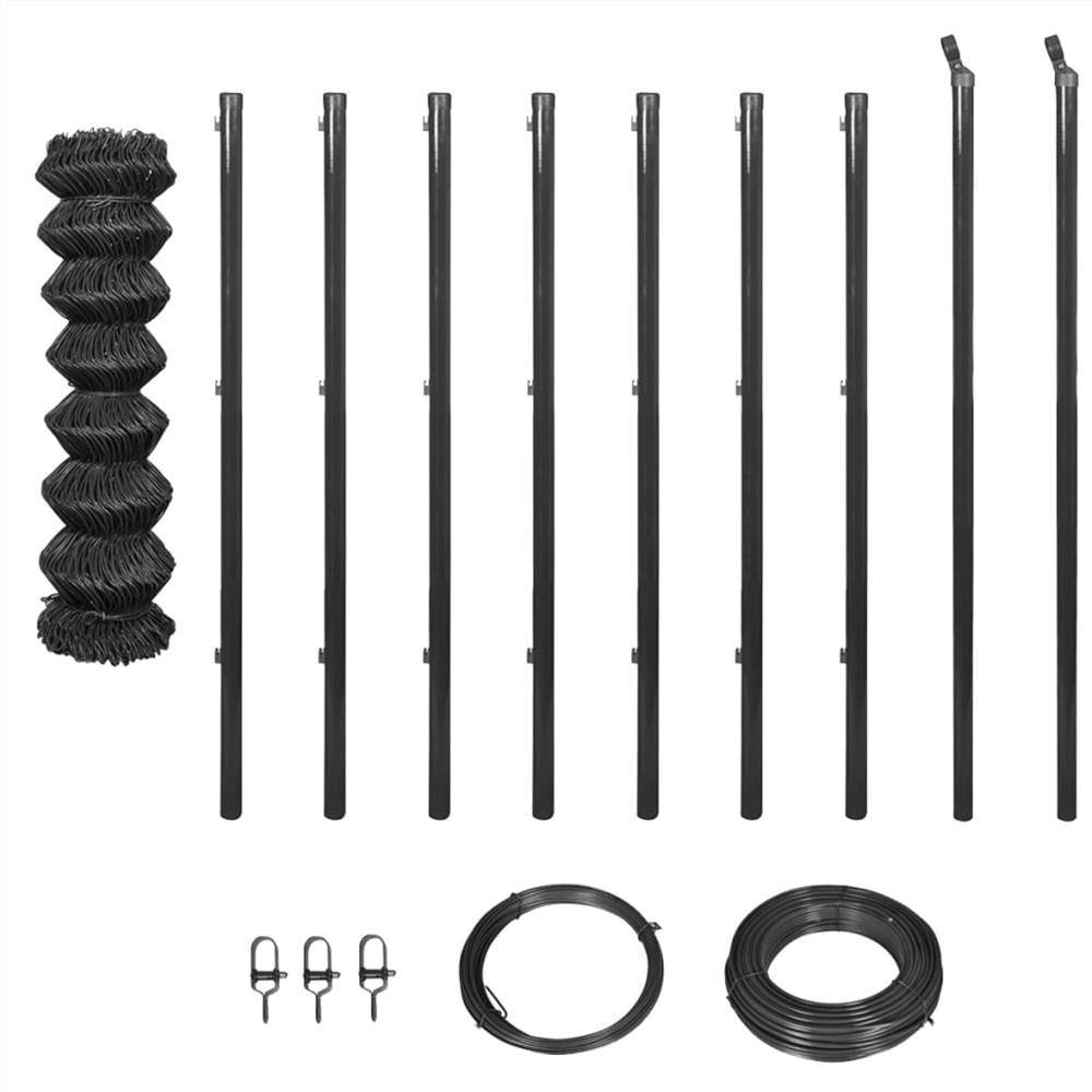 

Chain Link Fence with Posts and Hardware 1x15 m Grey