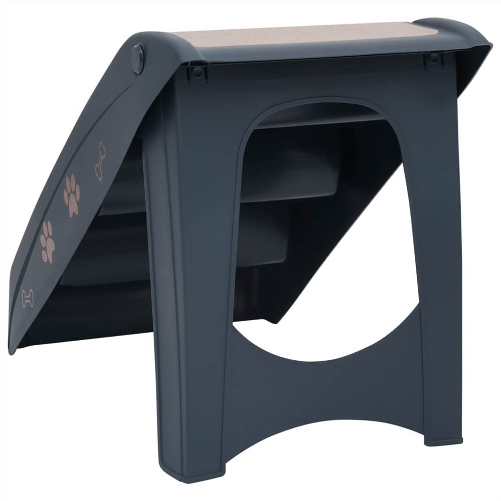 Folding 4Step Dog Stairs Dark Grey