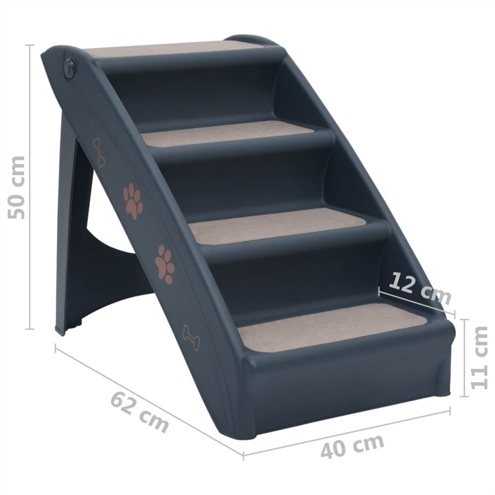 Folding 4Step Dog Stairs Dark Grey