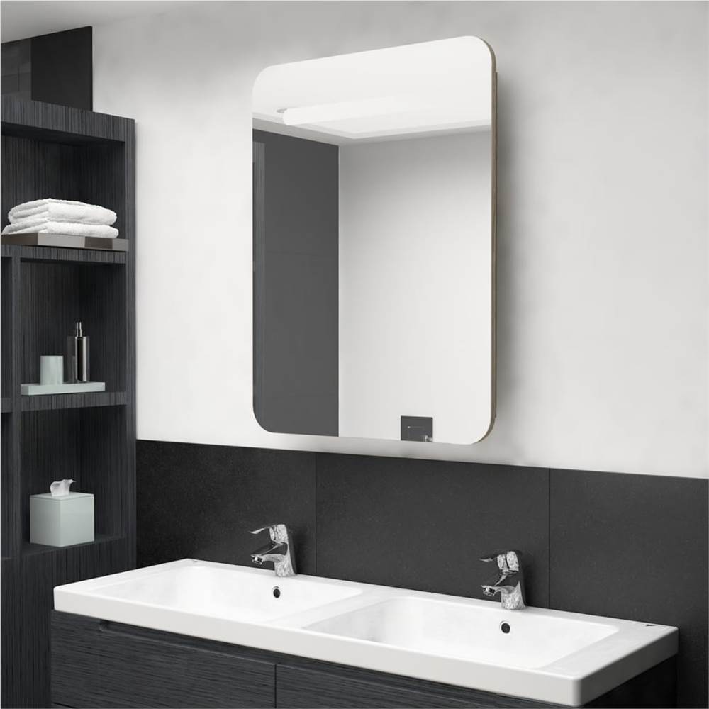 LED Bathroom Mirror Cabinet Oak 60x11x80 cm