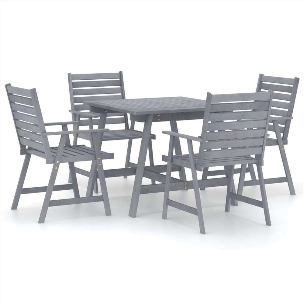 

5 Piece Garden Dining Set Grey Solid Acacia Wood