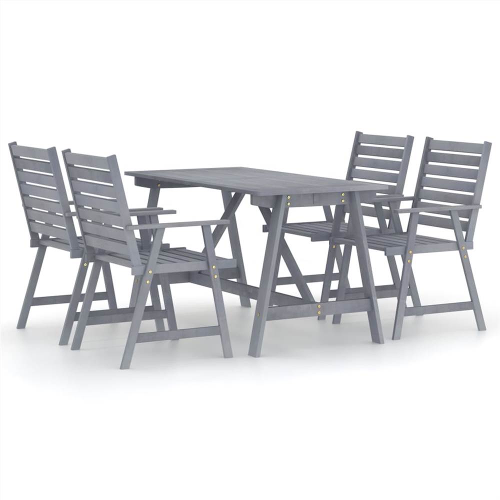 

5 Piece Garden Dining Set Grey Solid Acacia Wood