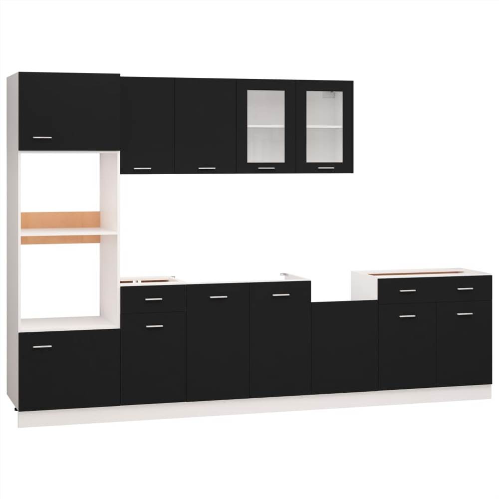 7 Piece Kitchen Set Black Chipboard