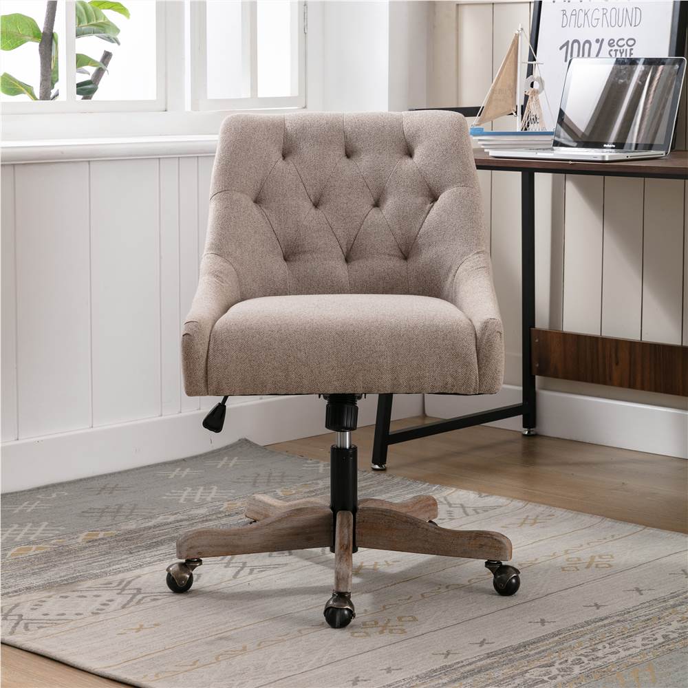COOLMORE Modern Leisure Linen Swivel Shell Chair Height Adjustable with Curved Backrest and Casters for Living Room, Bedroom, Dining Room, Office - Brown