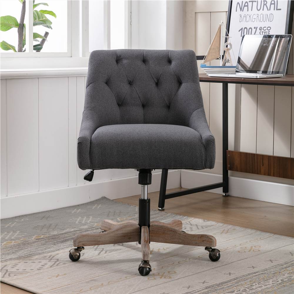 COOLMORE Modern Leisure Linen Swivel Shell Chair Height Adjustable with Curved Backrest and Casters for Living Room, Bedroom, Dining Room, Office - Dark Gray