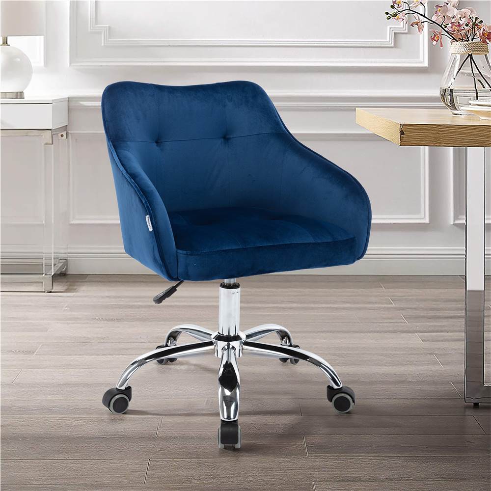 

COOLMORE Velvet Rotating Chair Height Adjustable with Curved Backrest and Casters for Living Room, Bedroom - Navy