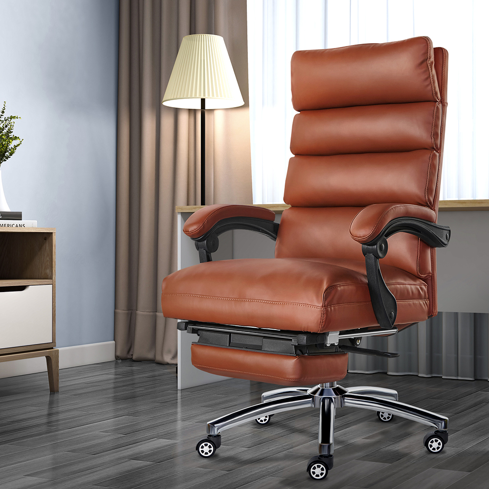 

Home Office PU Leather Rotatable Gaming Chair Height Adjustable with Ergonomic High Backrest and Retractable Footrest - Brown