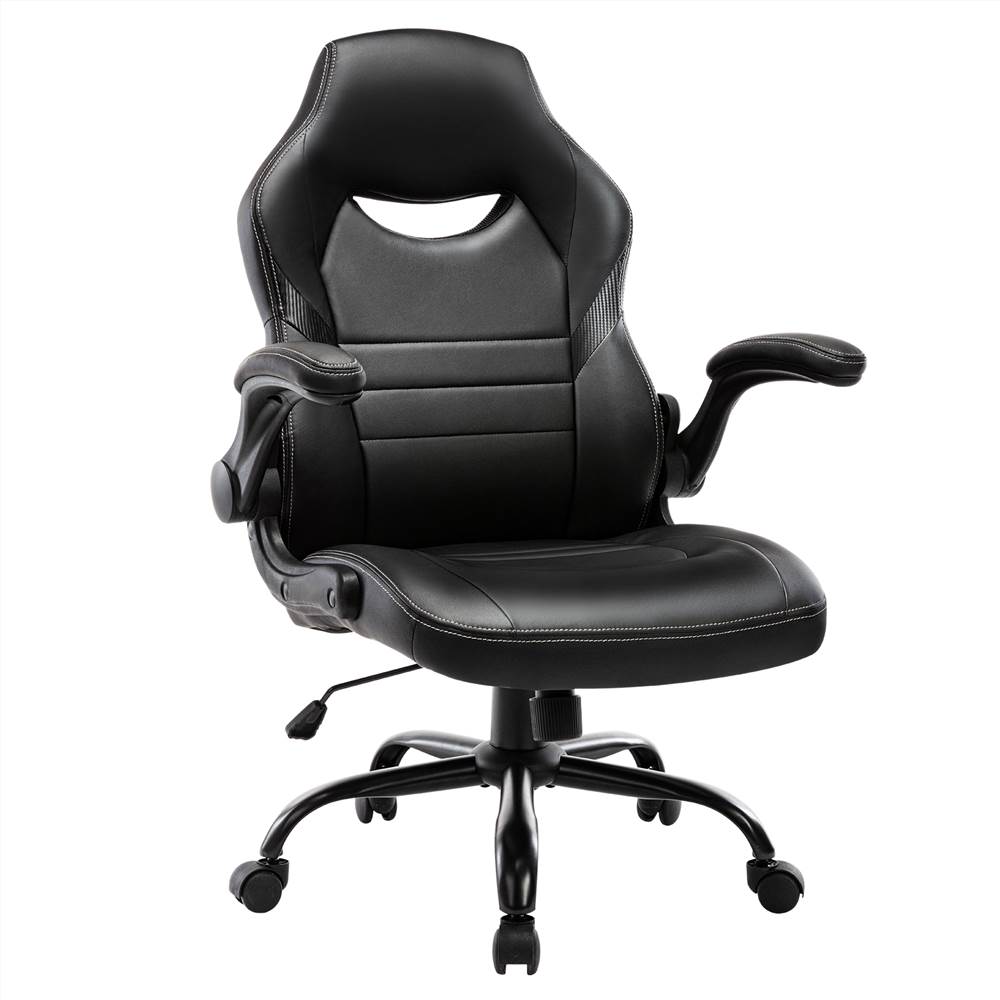 

Home Office PU Leather Rotatable Gaming Chair Height Adjustable with Ergonomic High Backrest and Casters - Black