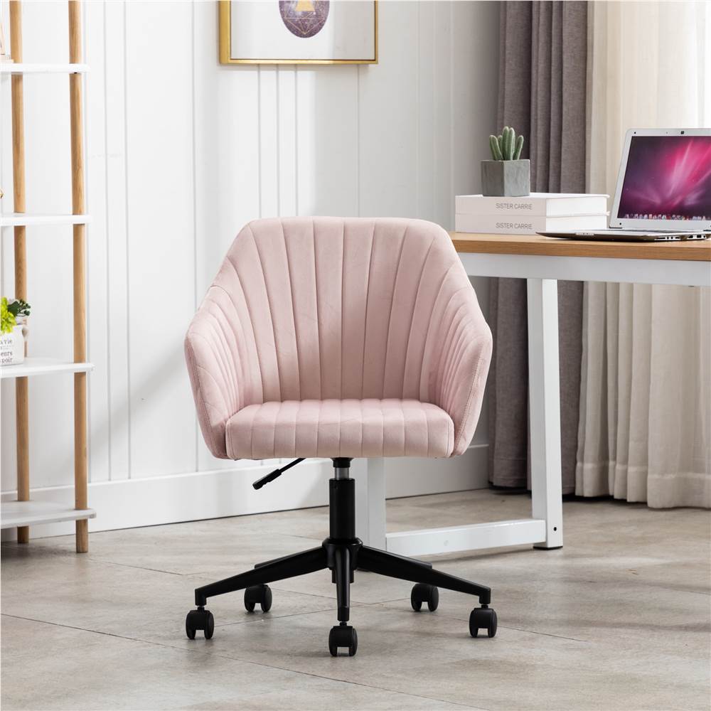 

Hengming Modern Leisure Velvet Swivel Chair Height Adjustable with Curved Backrest and Casters for Living Room, Bedroom, Dining Room, Office - Pink