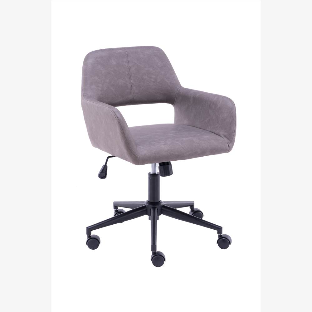 

PU Upholstered Swivel Chair Height Adjustable with Ergonomic Backrest and Steel Base for Living Room, Bedroom, Dining Room, Office - Gray