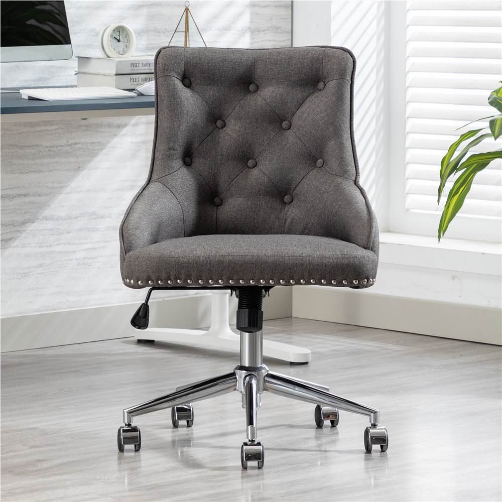 

Hengming Modern Leisure Fabric Swivel Chair Height Adjustable with Curved Backrest and Casters for Living Room, Bedroom, Dining Room, Office - Gray