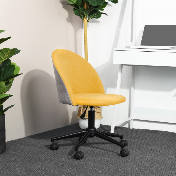 

Fabric Swivel Chair Height Adjustable with Curved Backrest and Casters for Living Room, Bedroom, Dining Room, Office - Yellow