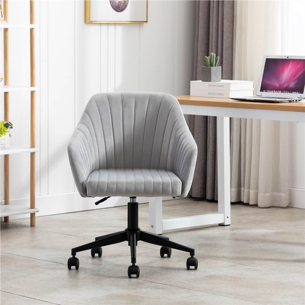 

Hengming Modern Leisure Velvet Swivel Chair Height Adjustable with Curved Backrest and Casters for Living Room, Bedroom, Dining Room, Office - Gray