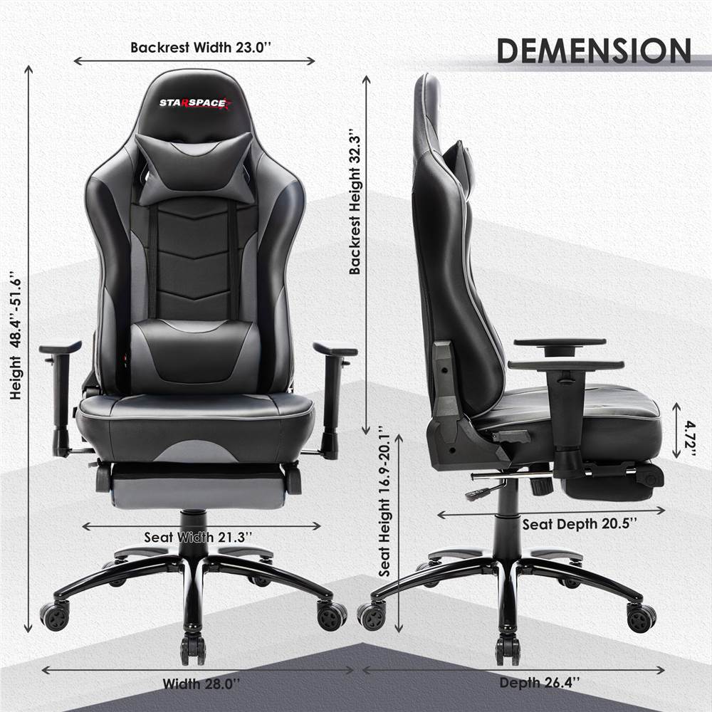 STARSPACE PU Leather Rotatable Massage Gaming Chair Gray