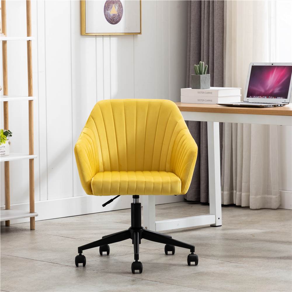 

Hengming Modern Leisure Velvet Swivel Chair Height Adjustable with Curved Backrest and Casters for Living Room, Bedroom, Dining Room, Office - Yellow