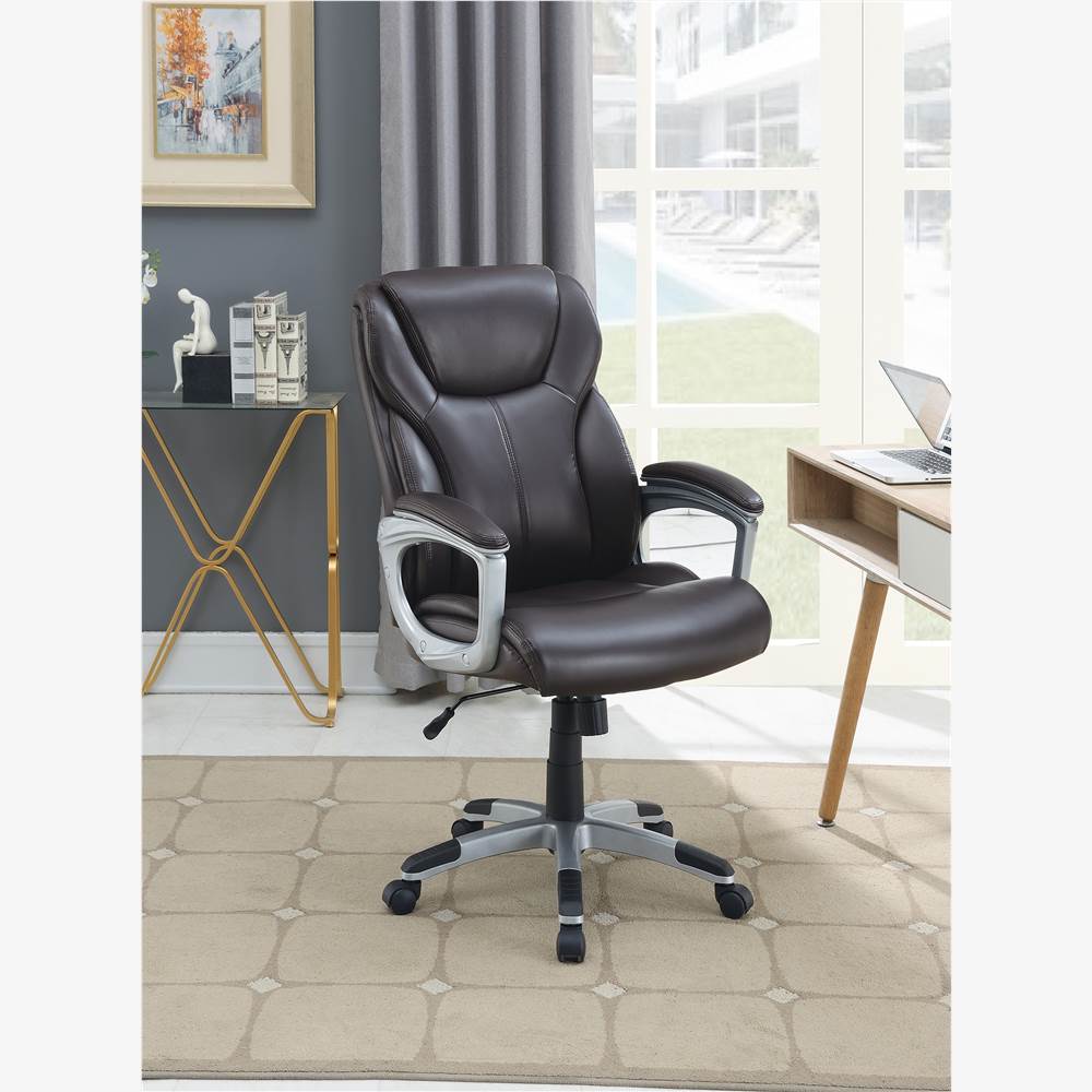

PU Leather Swivel Chair Height Adjustable with Ergonomic Backrest and Casters for Living Room, Bedroom, Dining Room, Office - Brown
