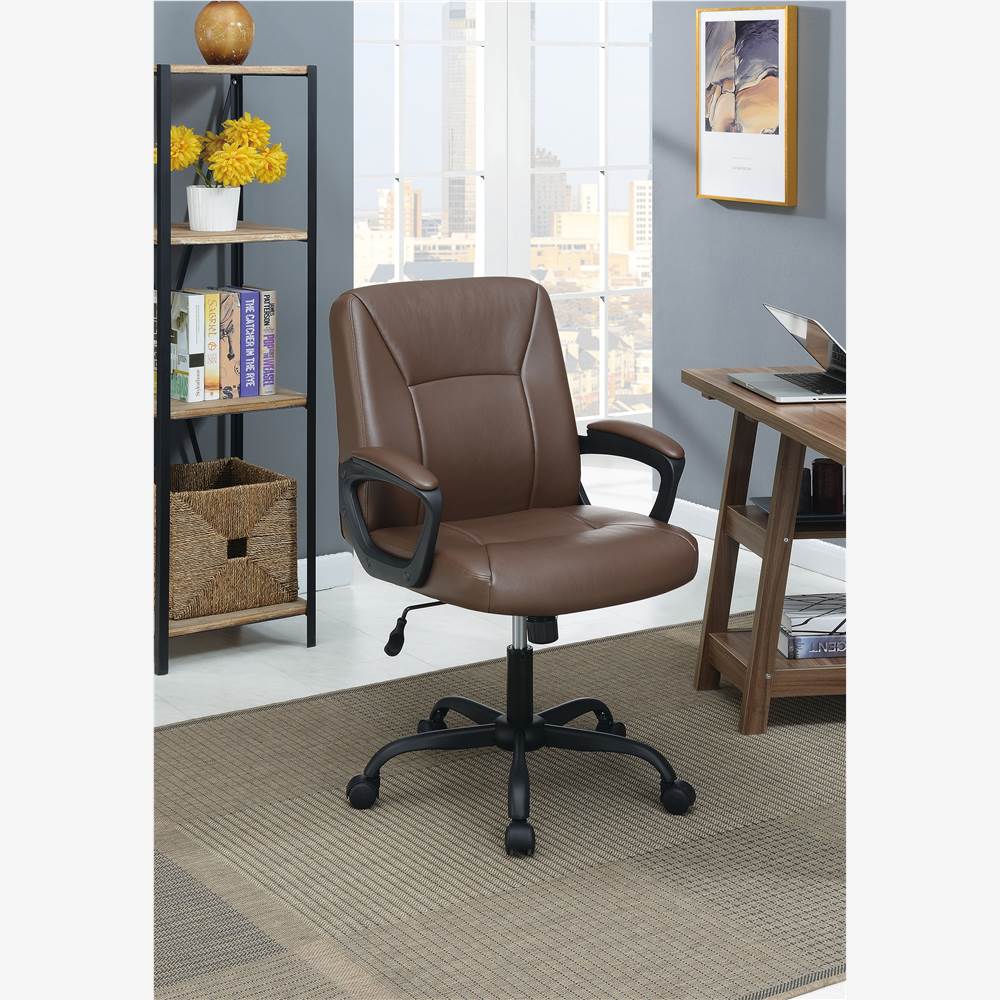 

PU Leather Swivel Chair Height Adjustable with Ergonomic Backrest and Padded Armrests for Living Room, Bedroom, Dining Room, Office - Brown