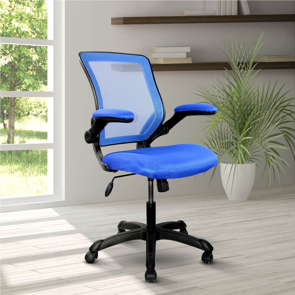 Techni Home Office Adjustable Rotatable Chair with Ergonomic Mesh Backrest and Flip-Up Armrest - Blue