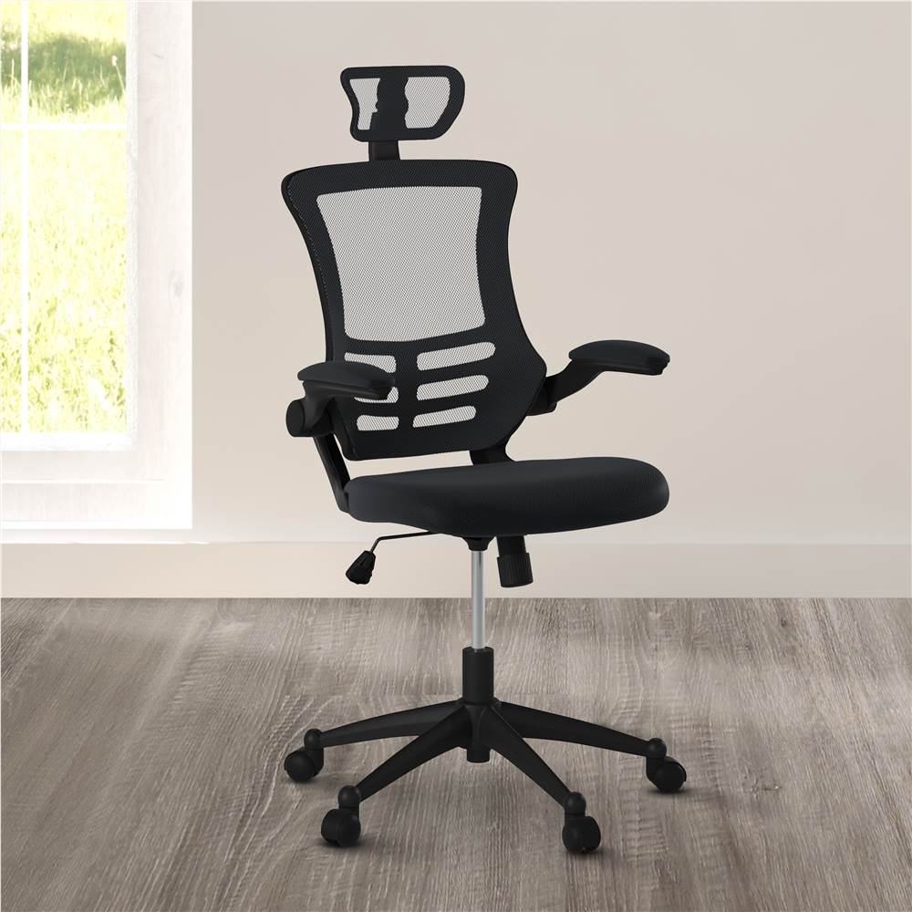 

Techni Home Office Mesh Adjustable Rotatable Chair with Ergonomic High Backrest and Flip-Up Armrest - Black