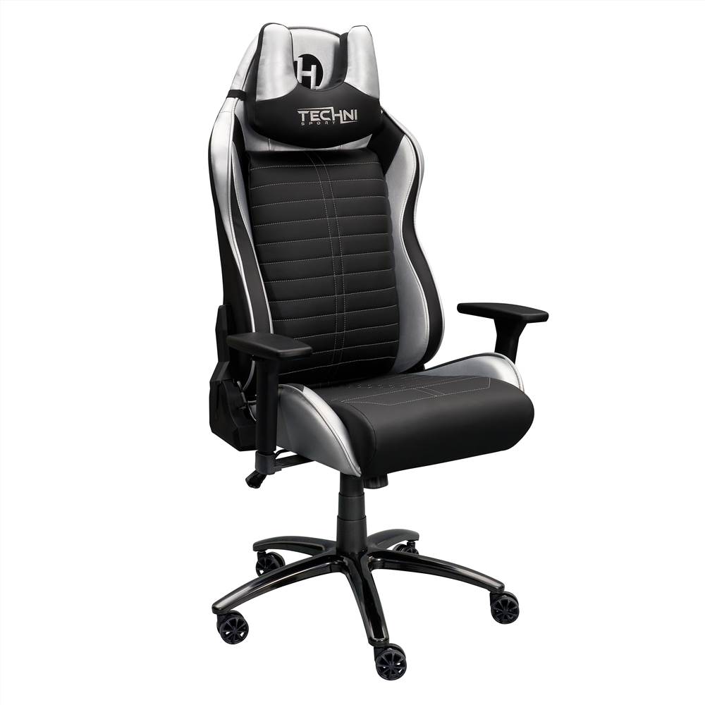 

Techni Home Office PU Leather Adjustable Rotatable Gaming Chair with Ergonomic High Backrest and Casters - Silver