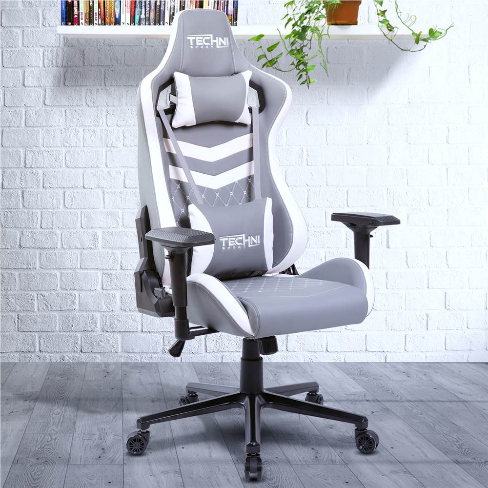 

Techni TS-83 Home Office PU Leather Adjustable Rotatable Gaming Chair with Ergonomic High Backrest and Lumbar Support - Gray + White