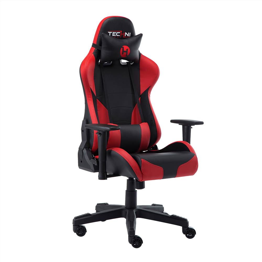 Techni Home Office PU Leather Adjustable Rotatable Gaming Chair with Ergonomic High Backrest and Lumbar Support - Red + Black