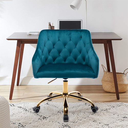 

COOLMORE Modern Leisure Velvet Swivel Shell Chair Height Adjustable with Curved Backrest and Casters for Living Room, Bedroom, Dining Room, Office - Teal