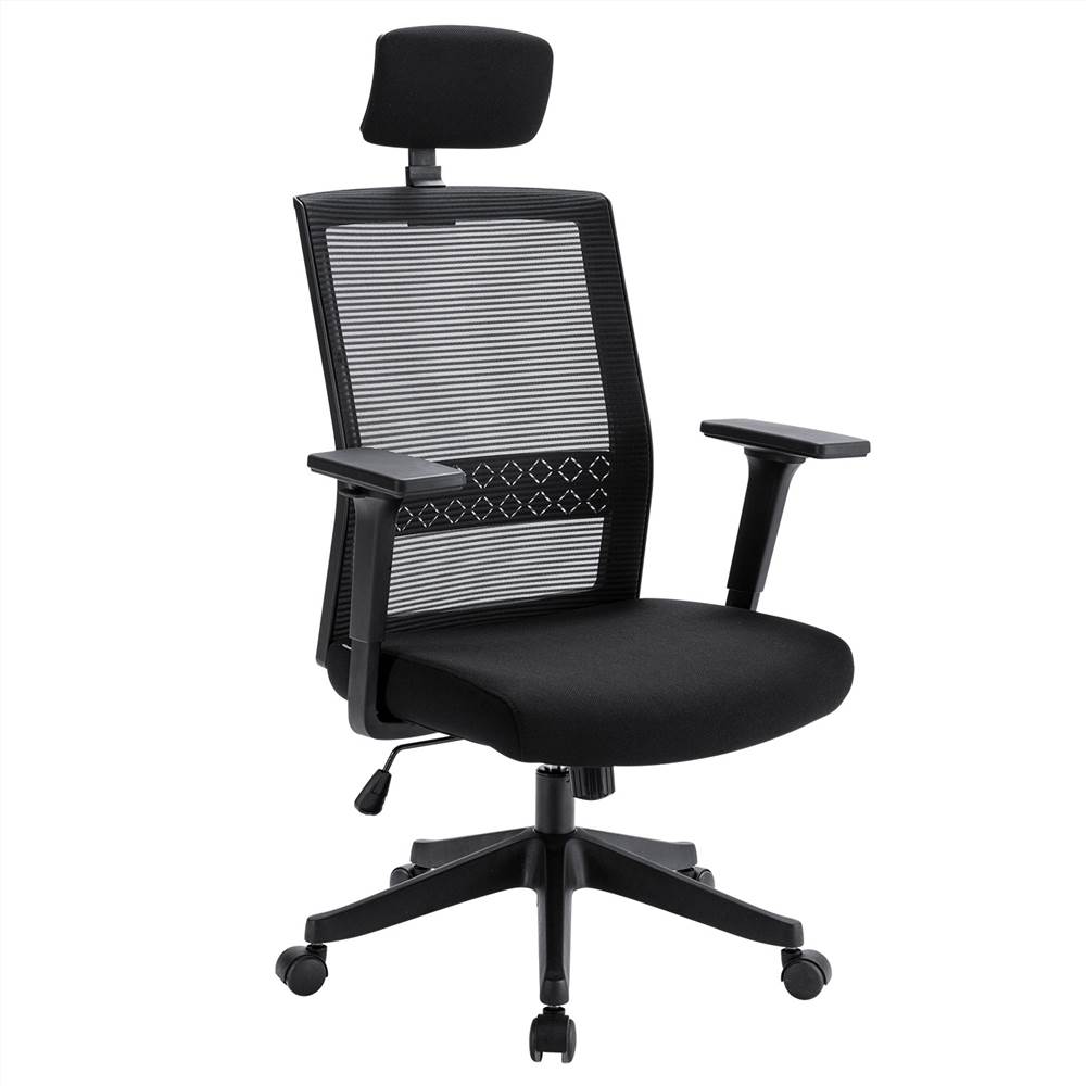 

Home Office Mesh Adjustable Rotatable Chair with Ergonomic High Backrest and Lumbar Support - Black