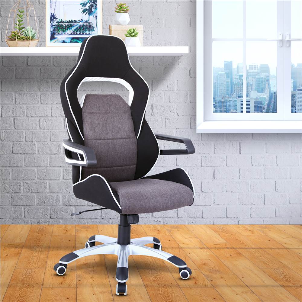 Techni Home Office Stoff Verstellbarer Drehbarer Stuhl Mit Ergonomischer Hoher Rückenlehne Und Lendenwirbelstütze - Schwarz