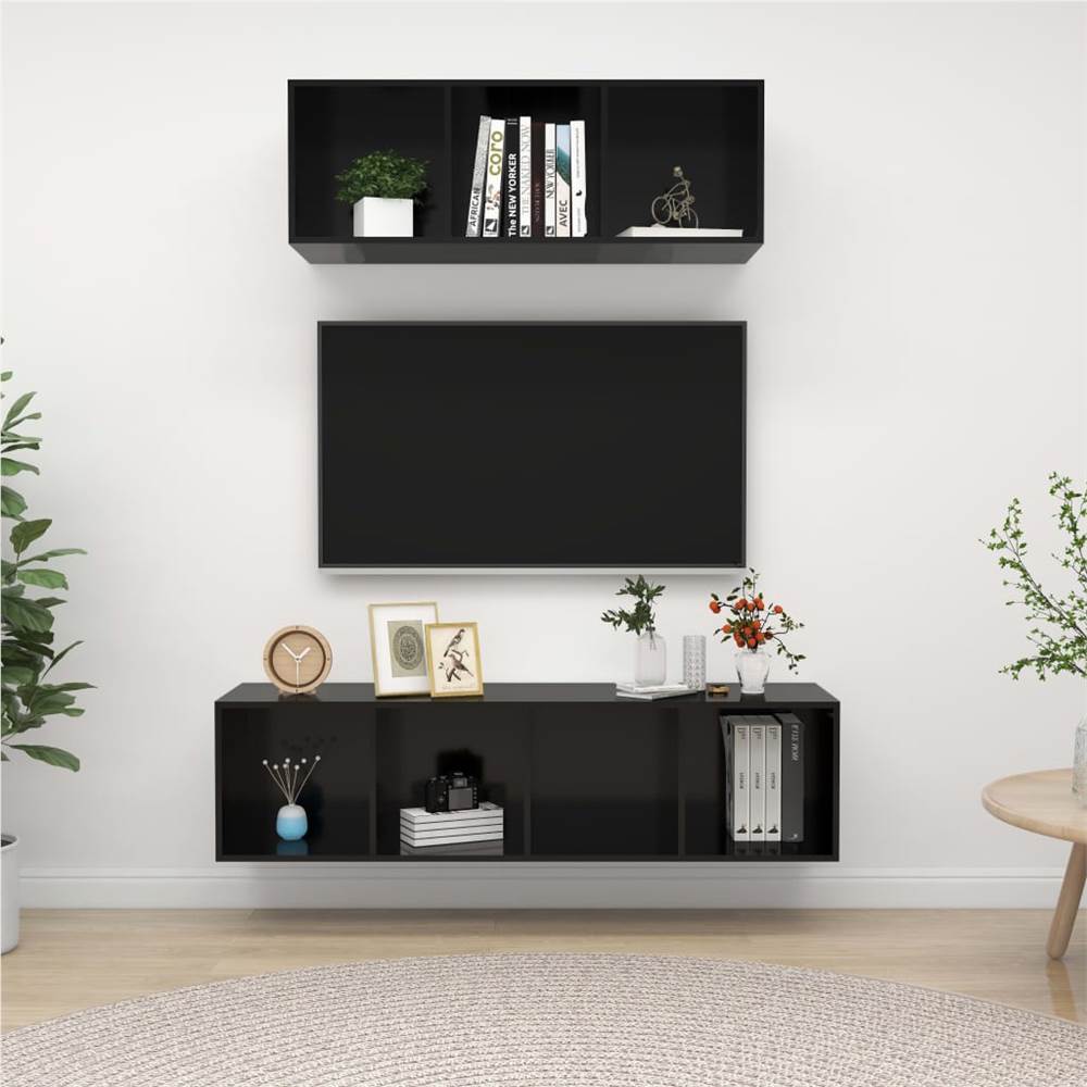

2 Piece TV Cabinet Set High Gloss Black Chipboard