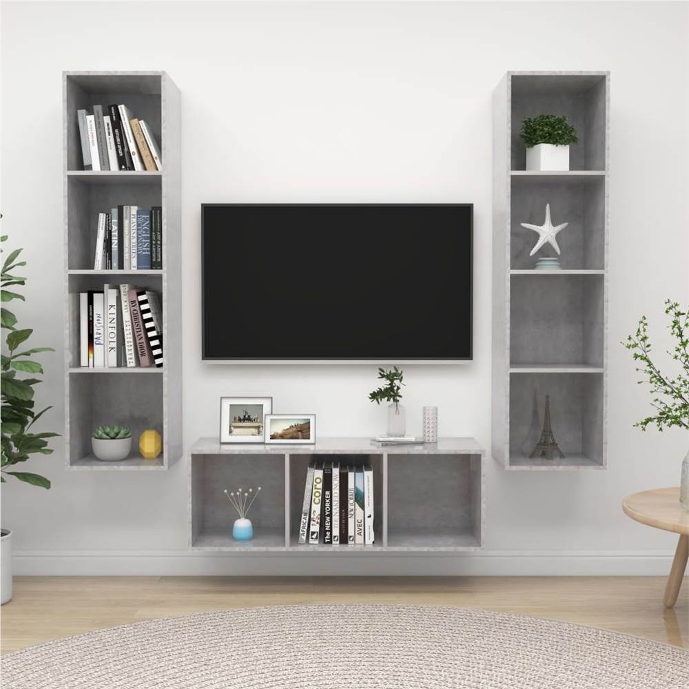 

3 Piece TV Cabinet Set Concrete Grey Chipboard