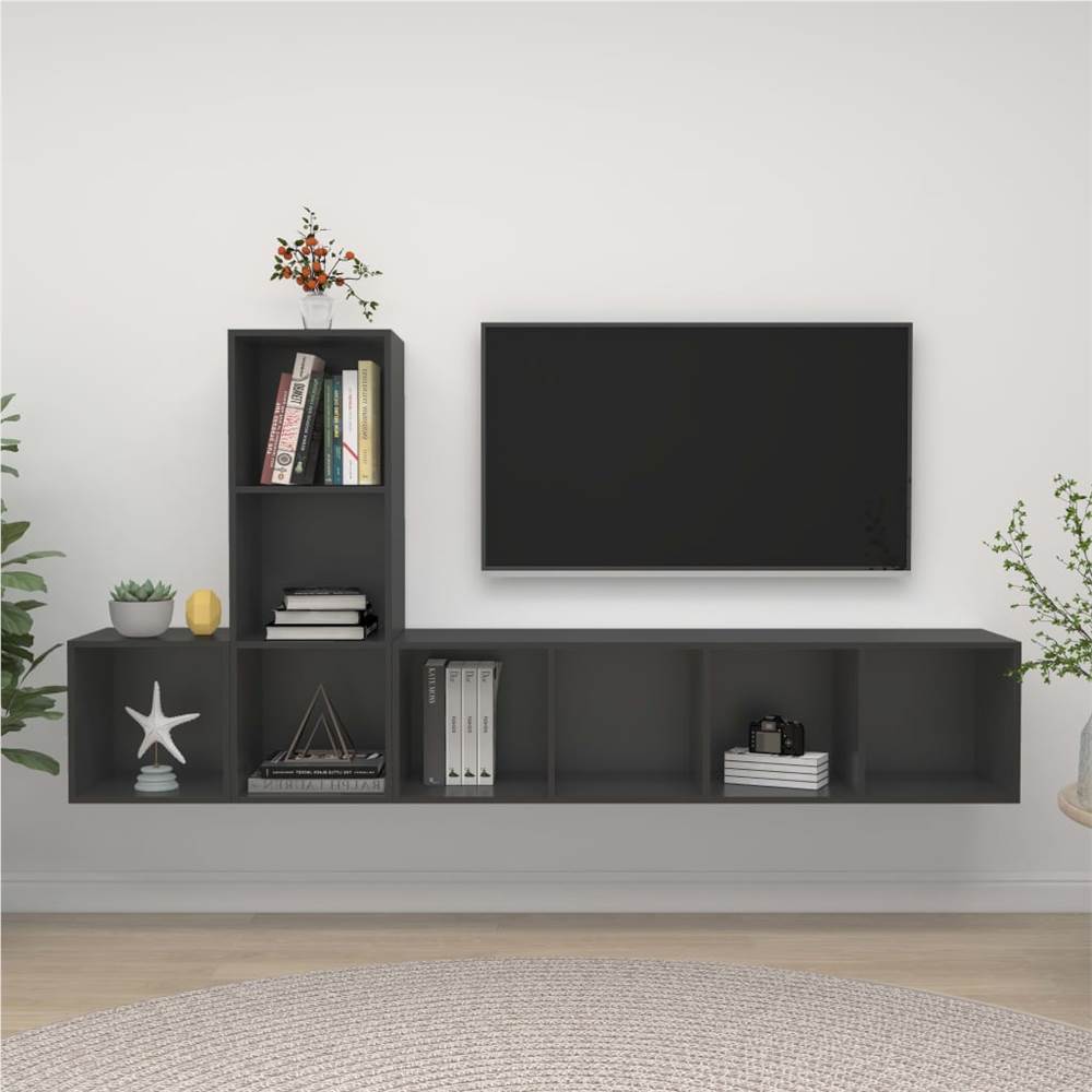 

3 Piece TV Cabinet Set Grey Chipboard