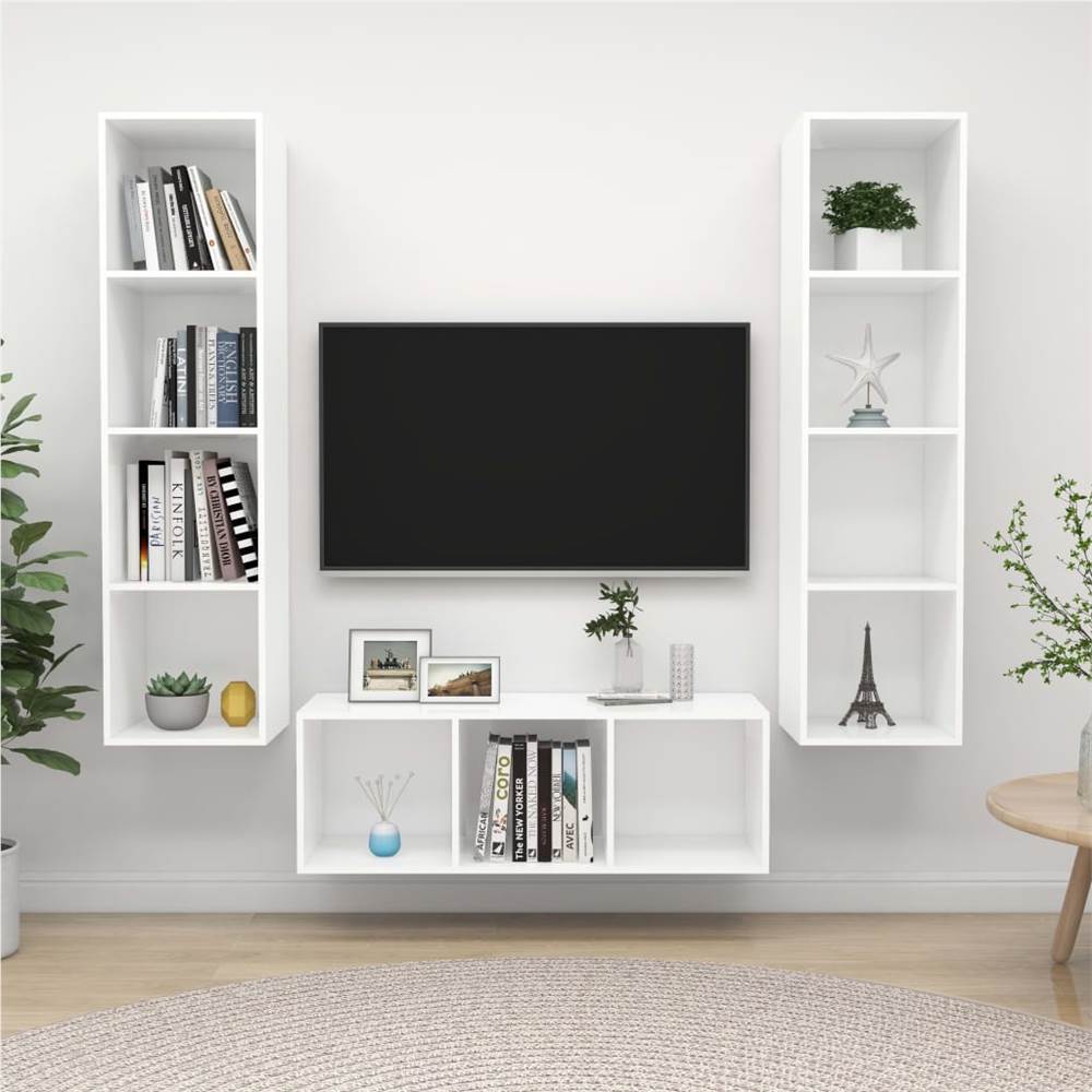 

3 Piece TV Cabinet Set White Chipboard