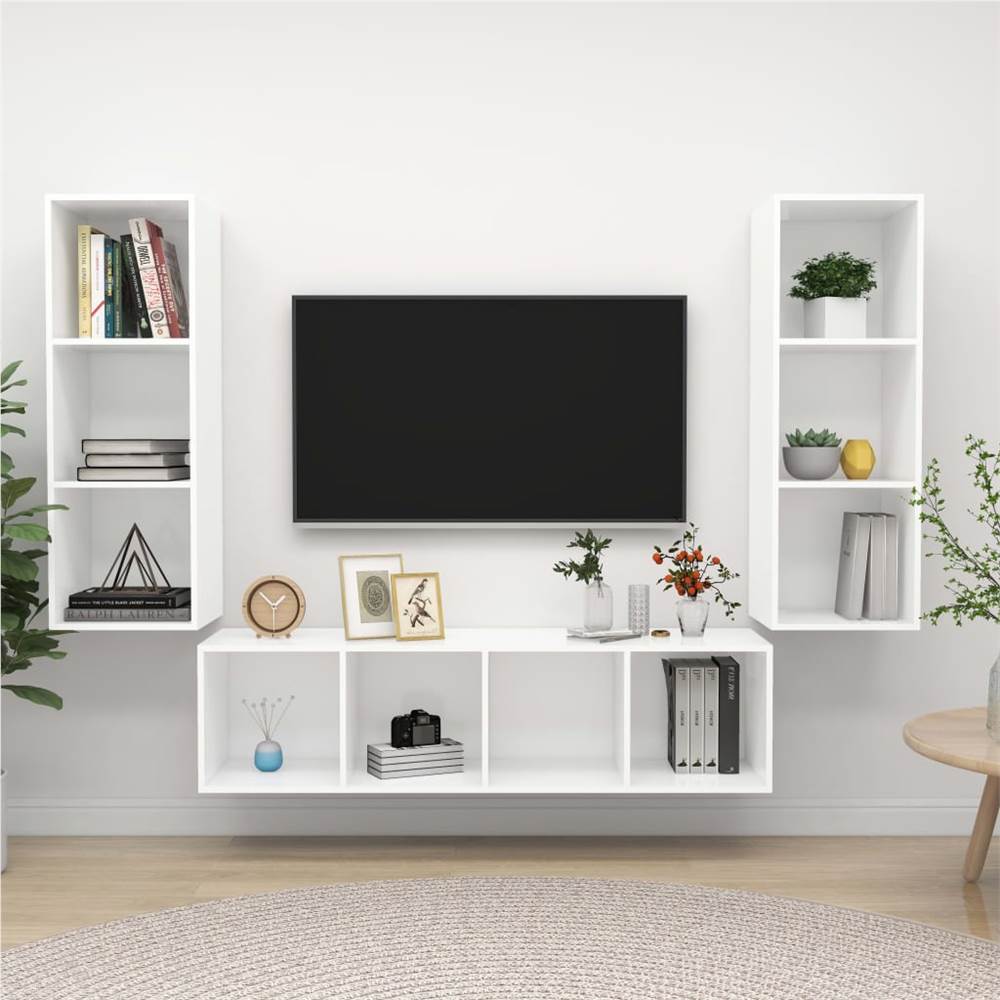 

3 Piece TV Cabinet Set White Chipboard