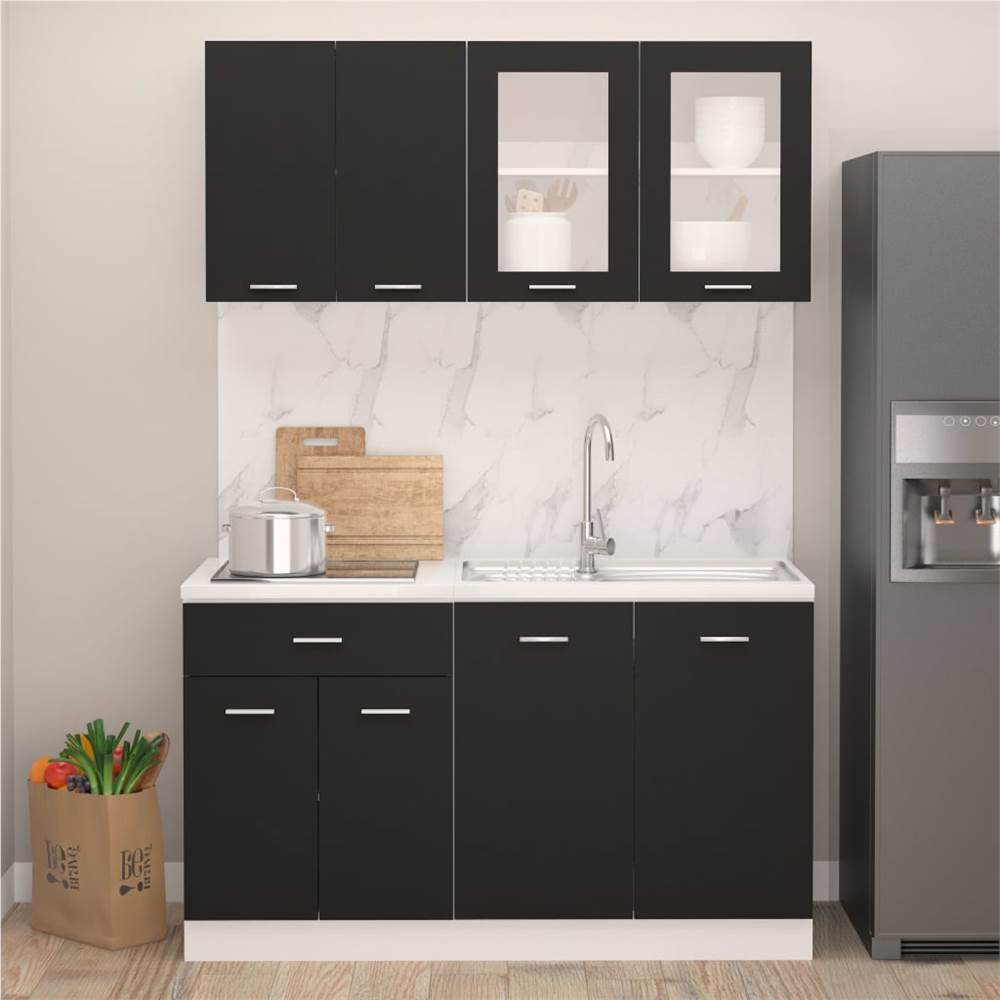 

4 Piece Kitchen Cabinet Set Black Chipboard