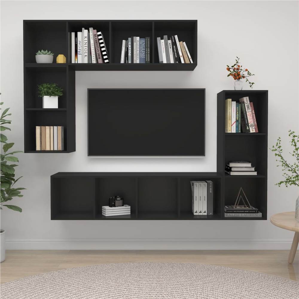 

4 Piece TV Cabinet Set Black Chipboard