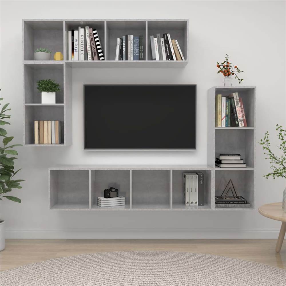 

4 Piece TV Cabinet Set Concrete Grey Chipboard