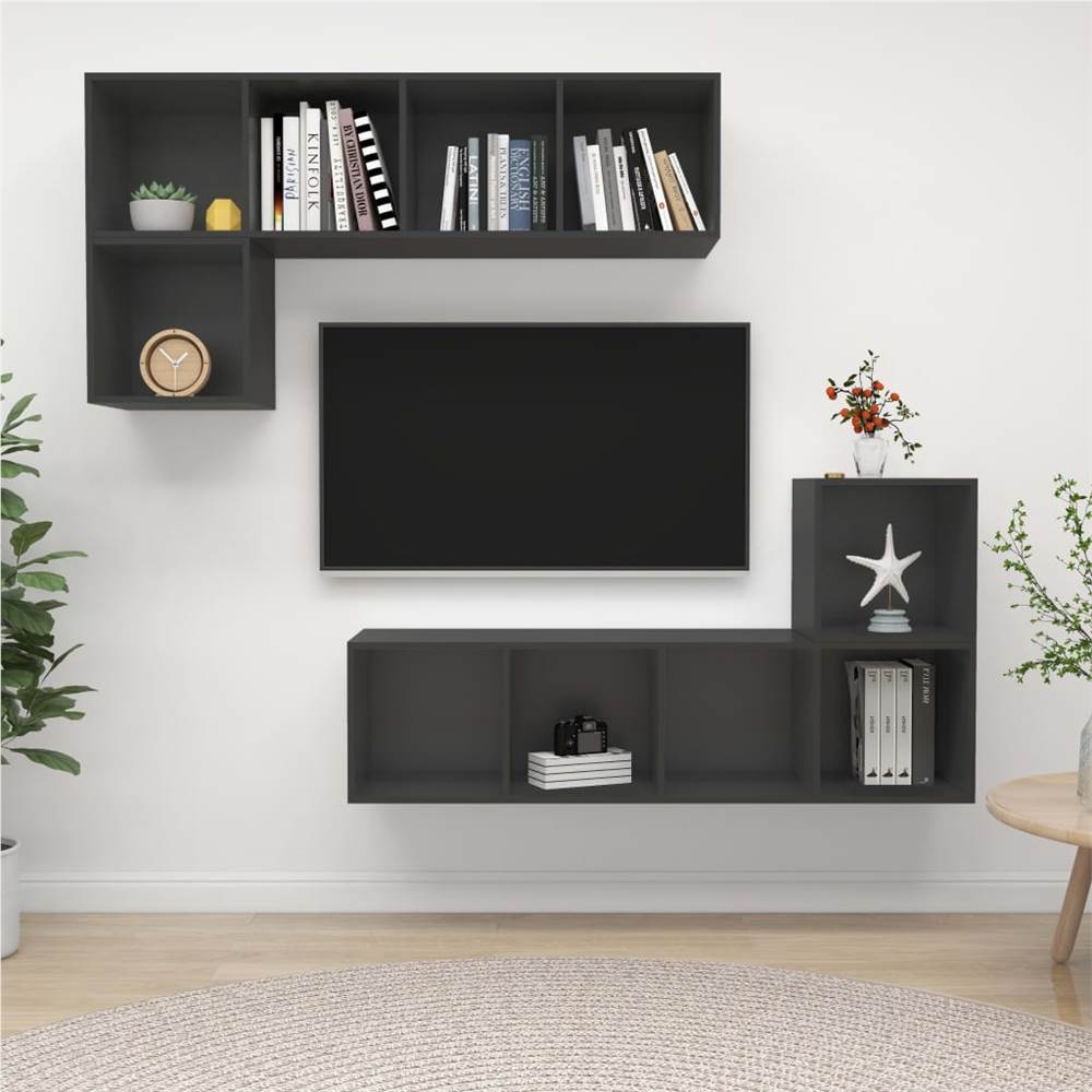 

4 Piece TV Cabinet Set Grey Chipboard