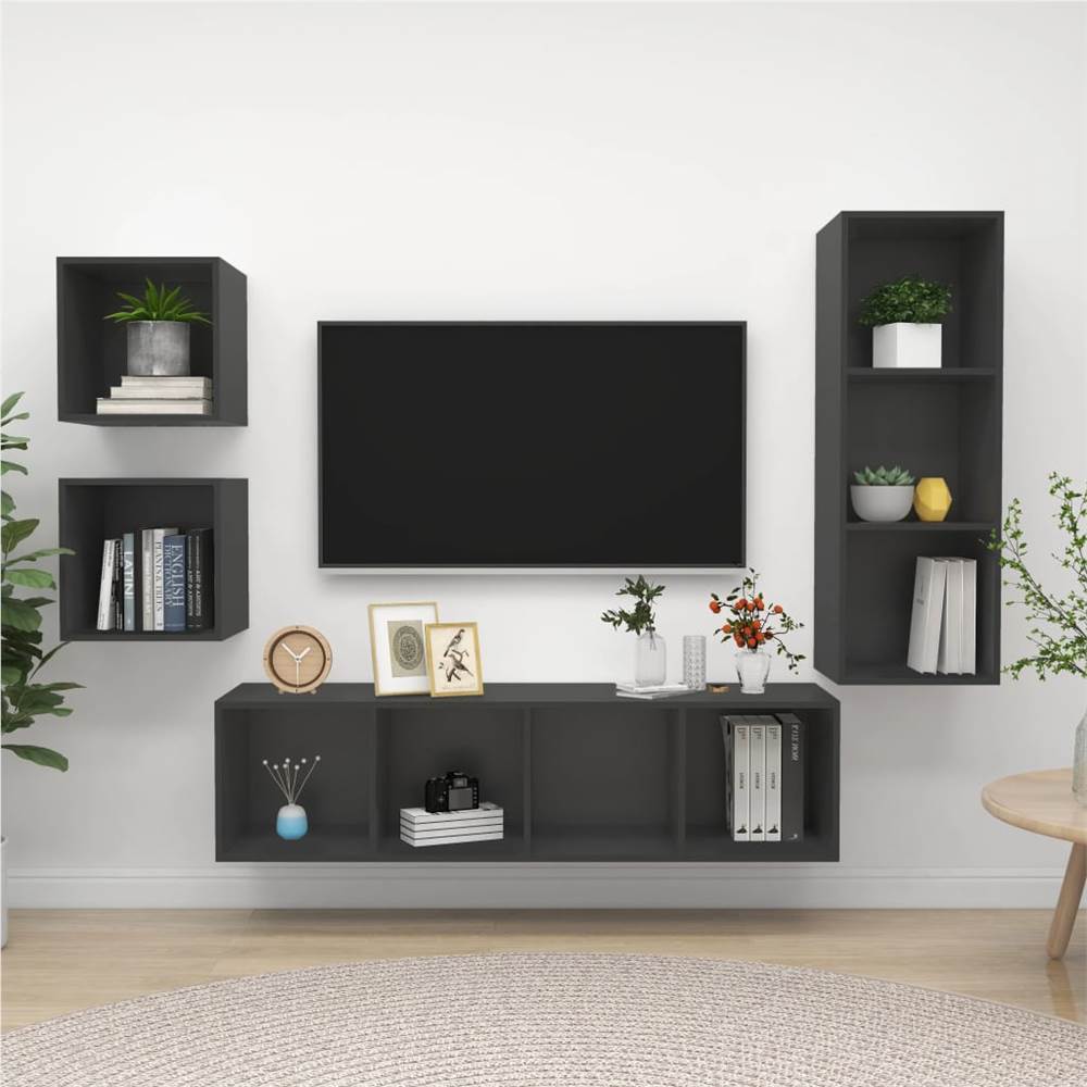 

4 Piece TV Cabinet Set Grey Chipboard