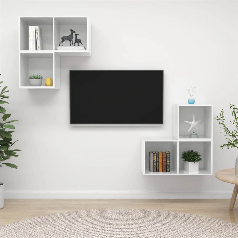 

4 Piece TV Cabinet Set High Gloss White Chipboard