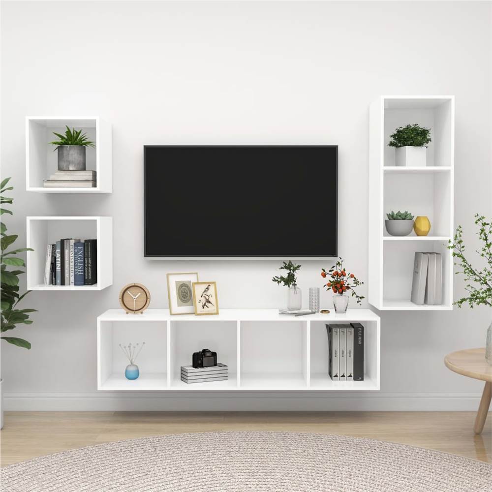 

4 Piece TV Cabinet Set White Chipboard